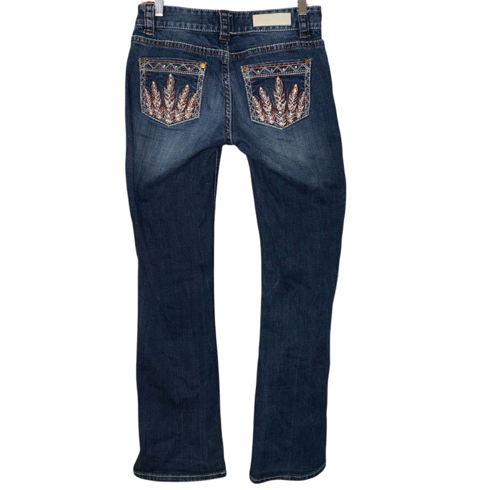 Rock & Roll Mid Rise Bootcut Dark Denim Jeans embroidery sequins Size 27x34